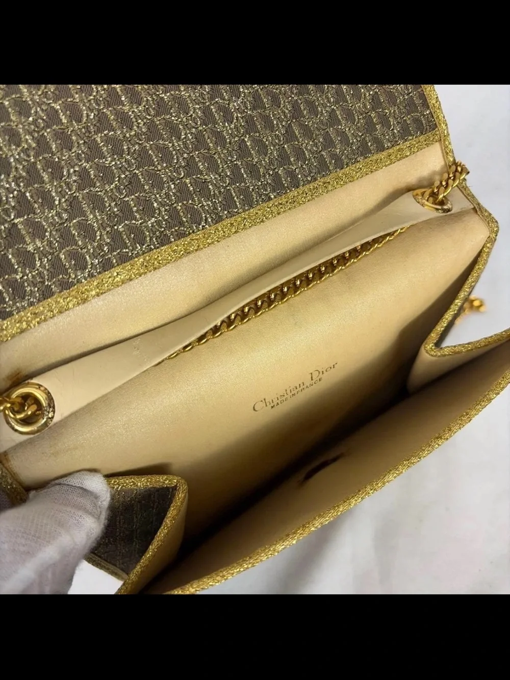 Dior Brown Monogram Crossbody with Gold Chain Strap